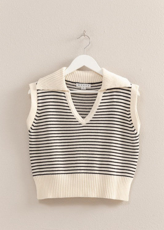 Striped Knit Collared Top