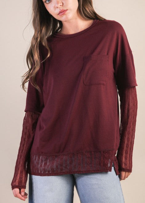 Oversized Knit Top W/ Lace