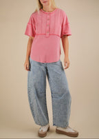 Mineral Washed Mixed Knit Top