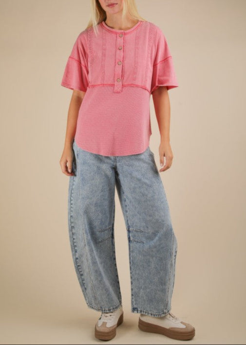 Mineral Washed Mixed Knit Top