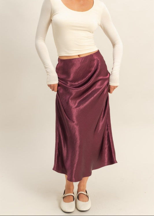 HW Satin A-line Midi Skirt