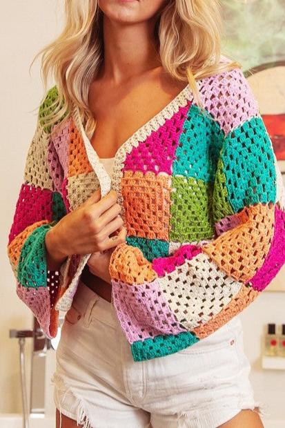 Color Checker Sweater Cardigan