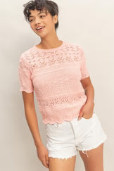 Crochet Knit Short Sleeve Top