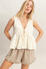 Lace Trim Tie Front Top